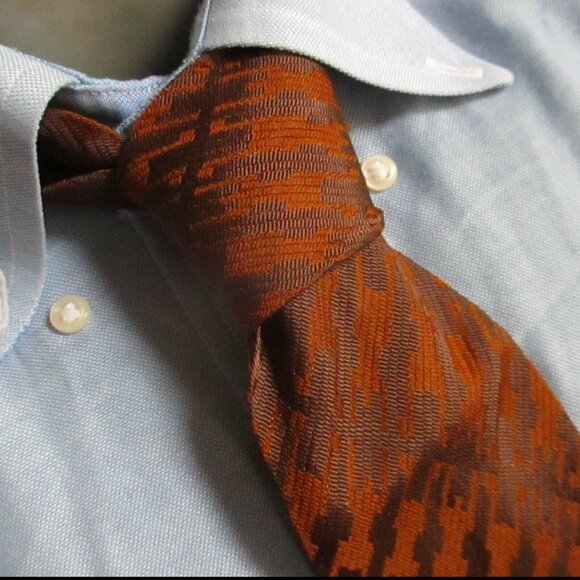 Vintage Brown Geometric Pattern Polyester Tie - Picture 1 of 3